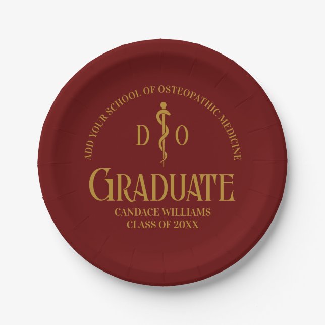Maroon Osteopathic Medical School Graduation Party Paper Plate (Front)