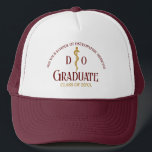 Maroon Osteopathic Medical School Graduation Trucker Hat<br><div class="desc">This maroon and gold custom osteopathic medical school graduate hat for a DO or an osteopath doctor features an osteopathic medical caduceus symbol and your college name for the class of 2025. Customise with your graduating year for a great personalised university graduation keepsake gift.</div>