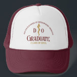 Maroon Osteopathic Medical School Graduation Trucker Hat<br><div class="desc">This maroon and gold custom osteopathic medical school graduate hat for a DO or an osteopath doctor features an osteopathic medical caduceus symbol and your college name for the class of 2025. Customise with your graduating year for a great personalised university graduation keepsake gift.</div>