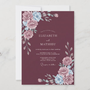 Maroon Painted Ranunculus Wedding Invitation