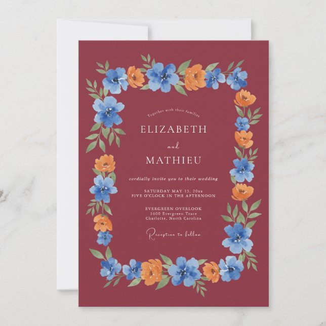 Maroon Painterly Autumnal Wedding Invitation (Front)