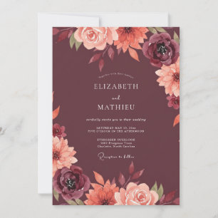 Maroon Painterly Blossom Wedding Invitation