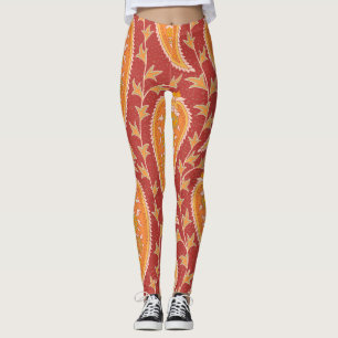 Maroon Paisley: Turkish Cucumber Ornament. Leggings