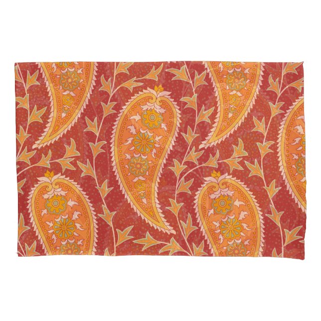 Maroon Paisley: Turkish Cucumber Ornament. Pillowcase (Front)