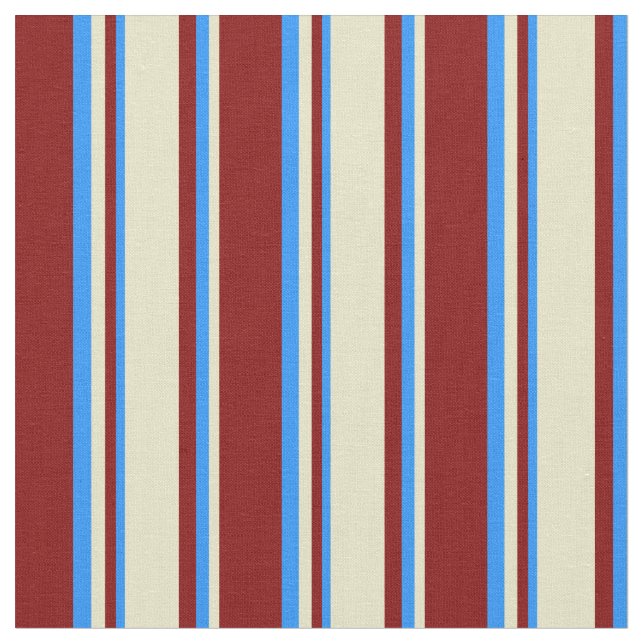 Maroon, Pale Goldenrod & Blue Coloured Pattern Fabric (Close Up)