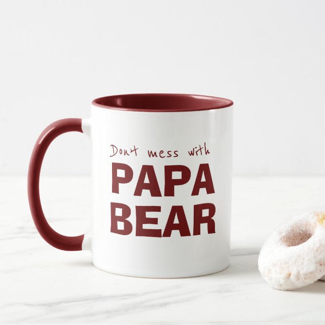 Maroon Papa Bear Dad Minimalist Typography Mug (With Donut)
