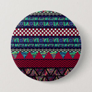 Maroon Peacock Boho Tribal Stripes Pattern 7.5 Cm Round Badge