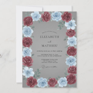 Maroon Periwinkle Rose Wedding Invitation