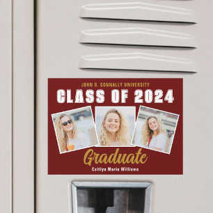Maroon Photo Collage 2025 Graduation Magnet Card