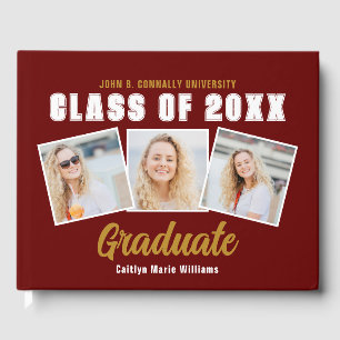 Maroon Photo Collage Class of 2025 Graduation Guest Book