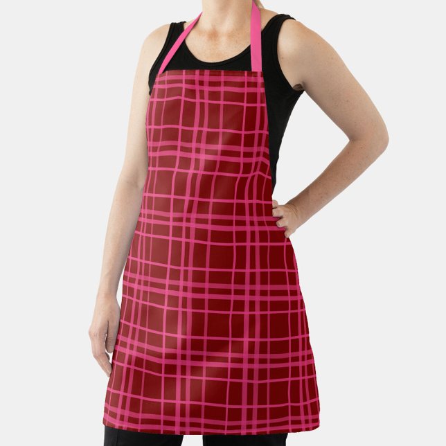 Maroon Pink Check Grid Plaid Design  Apron (Creator Uploaded)