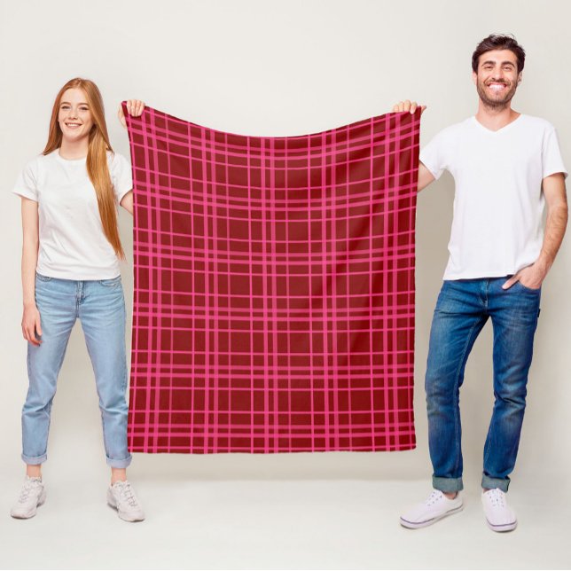 Maroon Pink Check Grid Plaid Design  Fleece Blanket (Creator Uploaded)
