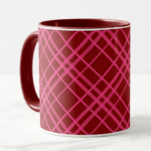 Maroon Pink Check Grid Plaid Design Mug