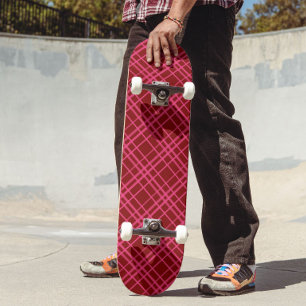 Maroon Pink Check Grid Plaid Design  Skateboard