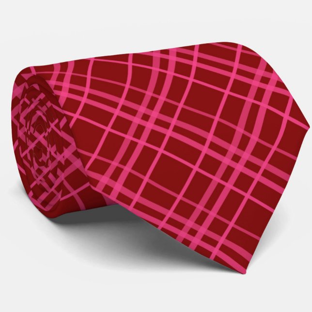 Maroon Pink Check Grid Plaid Design  Tie (Creator Uploaded)