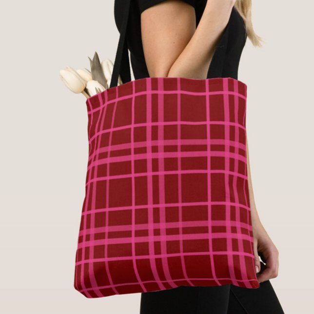 Maroon Pink Check Grid Plaid Design  Tote Bag (Creator Uploaded)