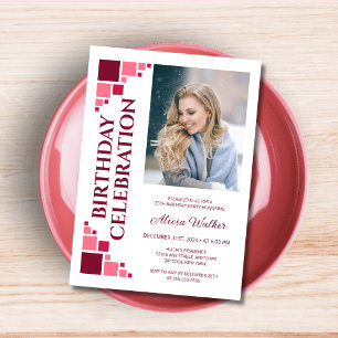 Maroon Pink Digital Frame Corner Photo Birthday Invitation