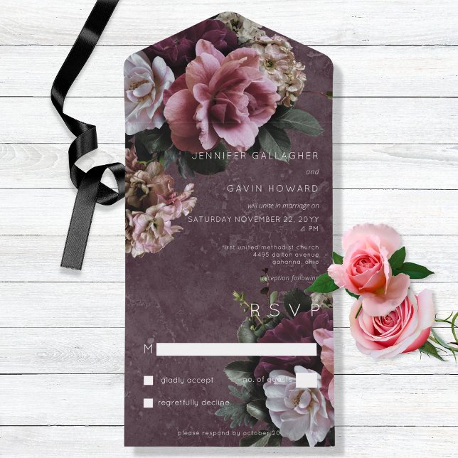 Maroon & Pink Floral Modern No Dinner All In One Invitation (Creator Uploaded)