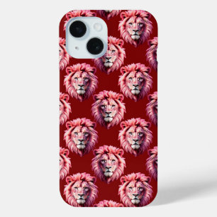Maroon Pink Lion Head Design iPhone 15 Case