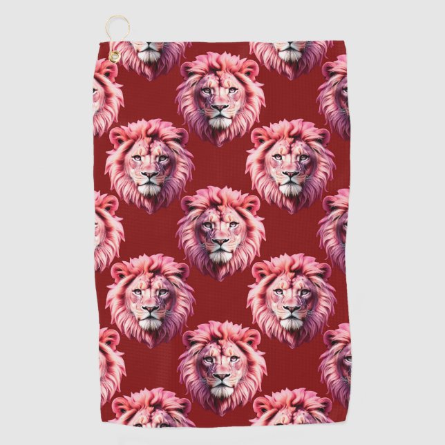 Maroon Pink Lion Head Design  Golf Towel (Front)