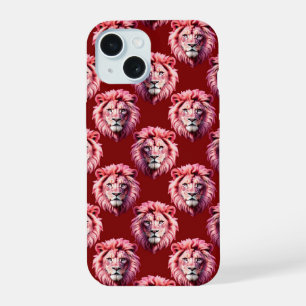 Maroon Pink Lion Head Design iPhone 15 Case