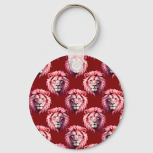Maroon Pink Lion Head Design Key Ring