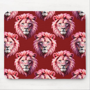 Maroon Pink Lion Head Design Mouse Mat