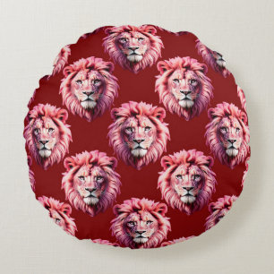 Maroon Pink Lion Head Design Round Cushion
