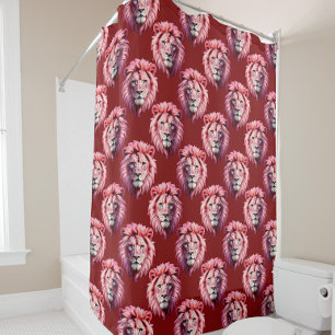 Maroon Pink Lion Head Design Shower Curtain