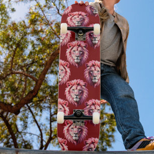 Maroon Pink Lion Head Design Skateboard
