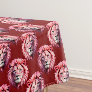Maroon Pink Lion Head Design  Tablecloth