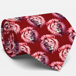 Maroon Pink Lion Head Design Tie