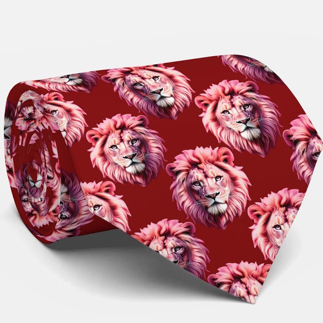 Maroon Pink Lion Head Design  Tie (Creator Uploaded)