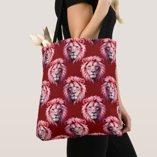 Maroon Pink Lion Head Design  Tote Bag