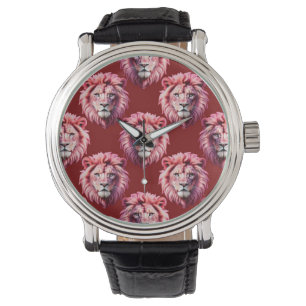 Maroon Pink Lion Head Design  Watch