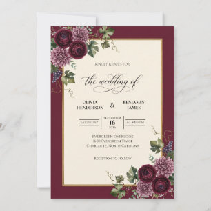 Maroon Purple Bouquet Eucalyptus Wedding Invitation