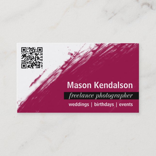Maroon QR CODE Photographer Business Card (Front)
