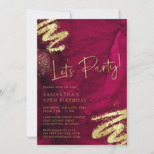 Maroon Red and Gold Birthday Invitation