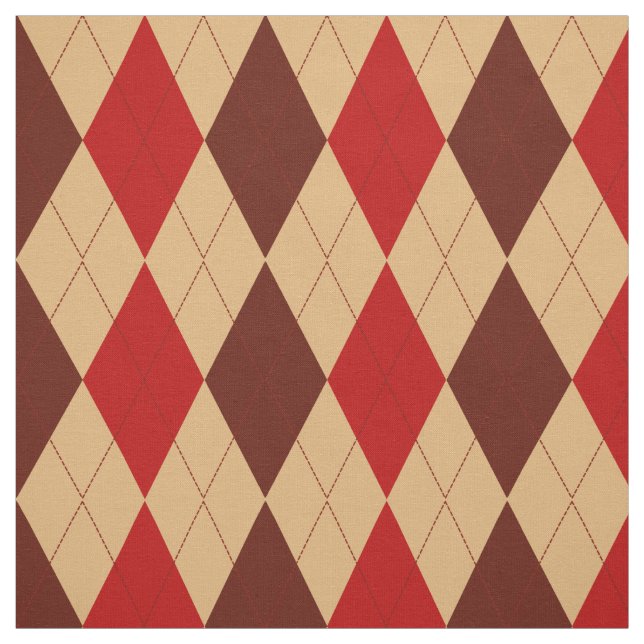 Maroon Red and Tan Argyle Pattern Fabric (Swatch)