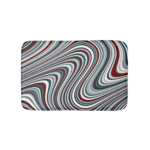 Maroon Red and Teal Blue Abstract Curvy Shapes Bath Mat