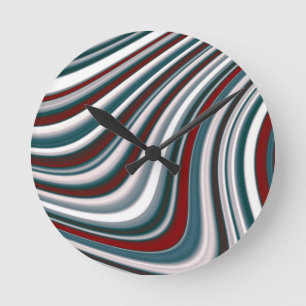 Maroon Red and Teal Blue Abstract Curvy Shapes Round Clock