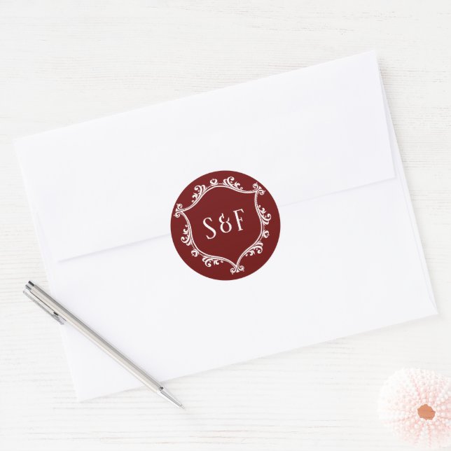 Maroon Red and White Crest Monogram Envelope Seal (Envelope)