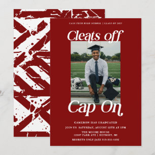 Maroon Red Athlete Graduation Cleats off Cap On Invitation