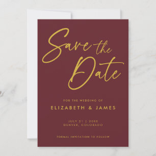 Maroon Red Calligraphy Wedding Save The Date Invitation