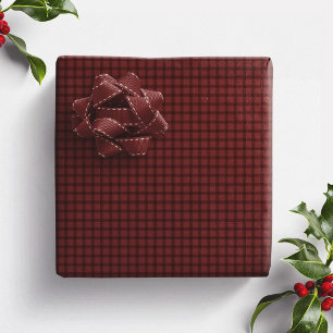 Maroon red checked plaid simple Christmas holiday Wrapping Paper