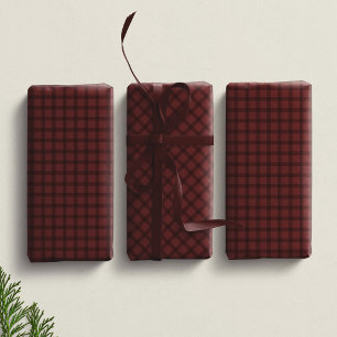 Maroon red checked plaid simple Christmas holiday Wrapping Paper Sheet