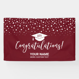 Maroon Red Confetti Congratulations Graduation Banner