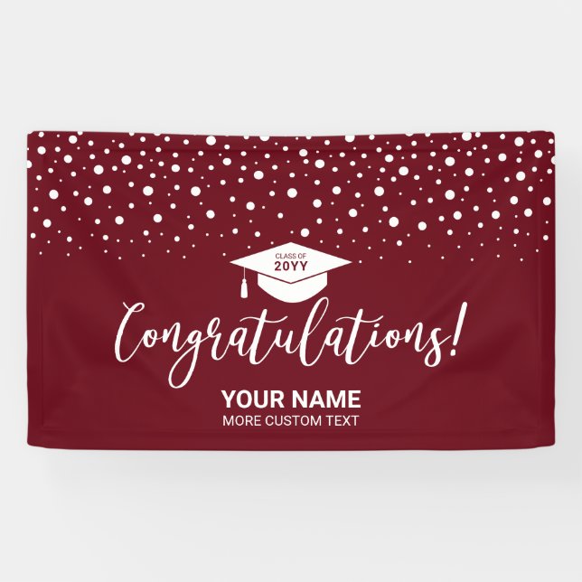 Maroon Red Confetti Congratulations Graduation Banner (Horizontal)