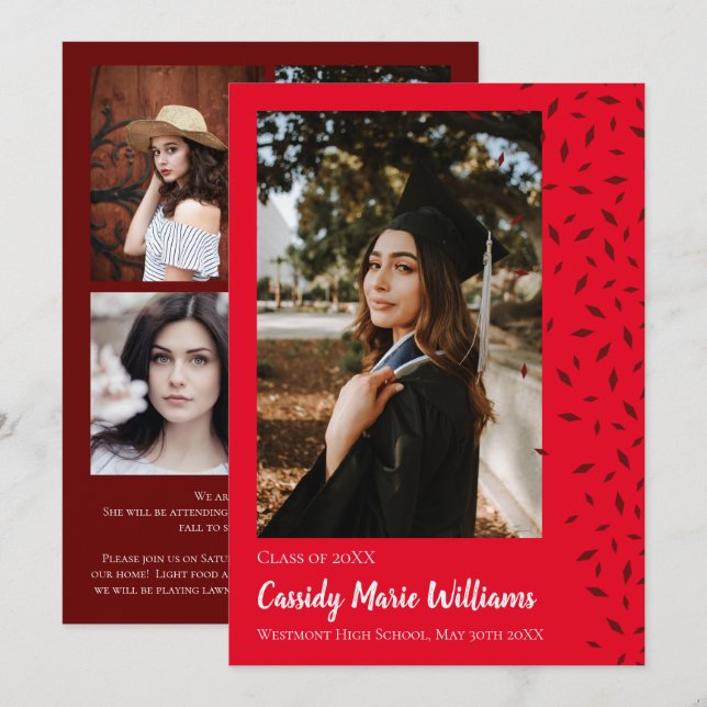 Maroon Red Confetti Graduation Announcement (Front/Back)