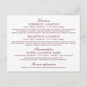 Maroon Red Elegant Wedding Information Enclosure Card